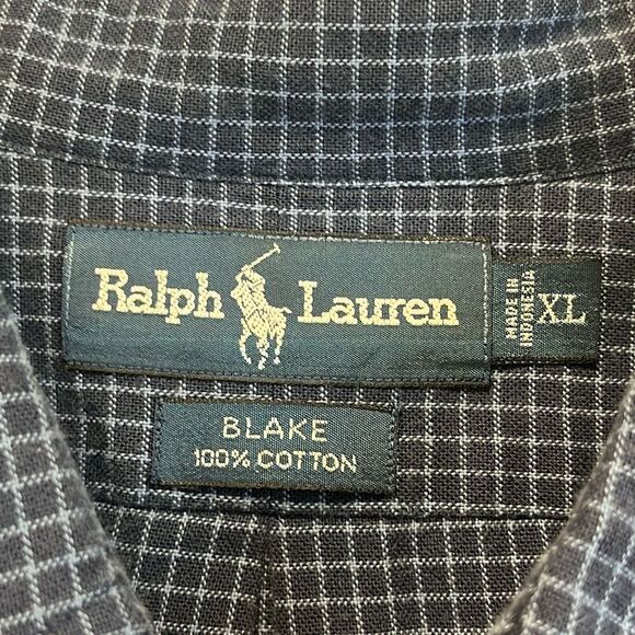 RALPH LAUREN Shirt Men's XL Blue Blake Button Down Cotton Short Sleeve Windowpan - Picture 4 of 12